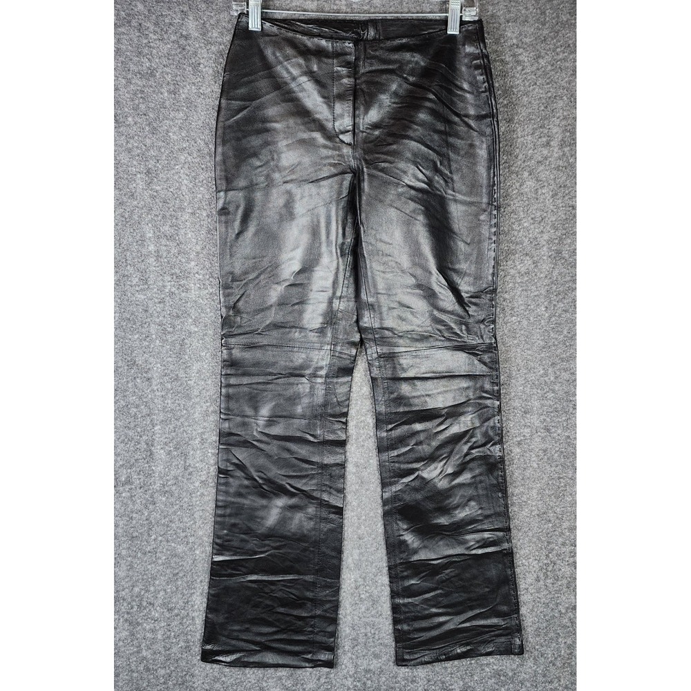 INC International Concepts Leather Pants Womens 4 Straight Leg Black EUC